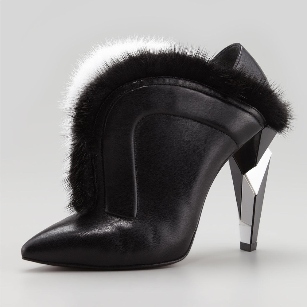 FENDI Lamb Leather & Mink Ankle Boot - Picture 1 of 8
